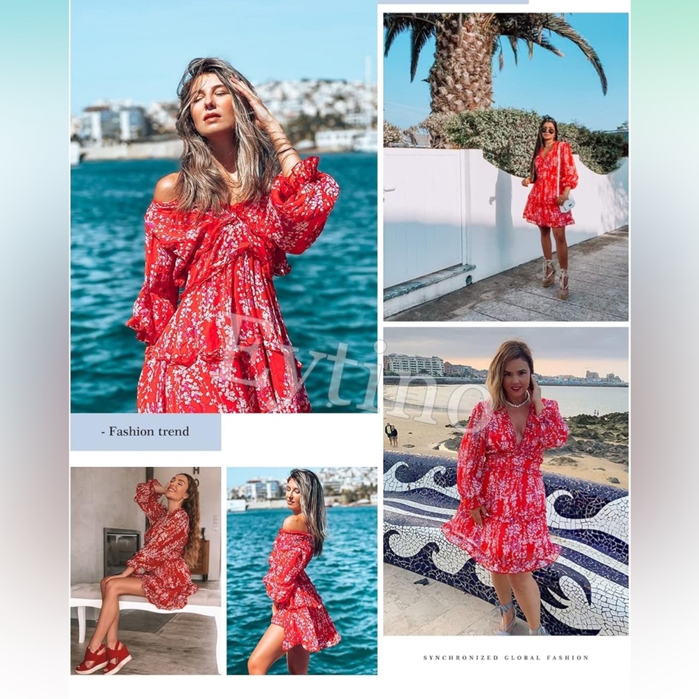 Floral Ruffle Red Dress - Picture 5 of 8